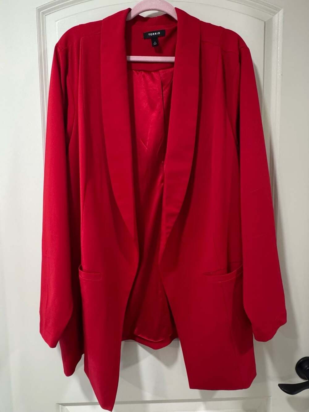 Torrid Red Open Front Blazer Jacket Plus Size 4X Career Barbiecore Chic